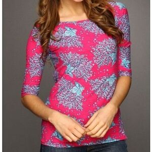 Lilly Pulitzer Cassie pink top blue coral cocktail & seashells Large